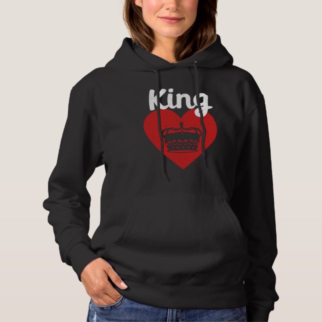 Pull À Capuche King Red Heart Crown Silhouette Couples Man Woman  (Devant)