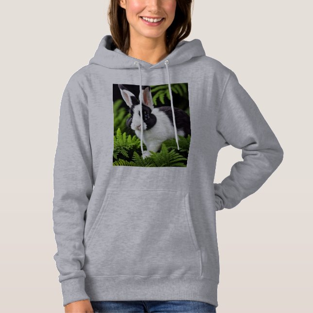 Pull À Capuche Lapin noir et blanc, (Devant)
