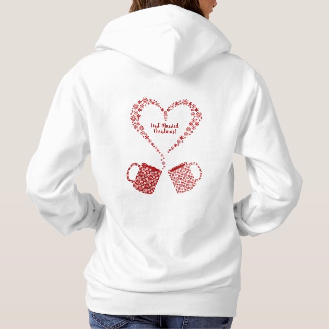 Pull À Capuche Le premier Noël a marié des tasses personnalisées (Dos)