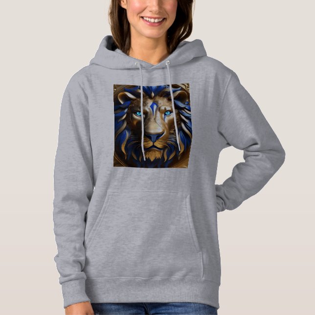 Pull À Capuche Lion bleu saphir et or (Devant)