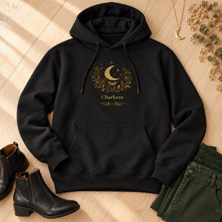 Pull À Capuche Lune de moth botanique dorée personnalisée sorcièr