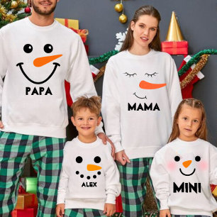 Pull À Capuche MAMA Bonhomme de Neige Personnalisé Famille Assort