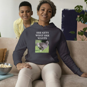 Pull À Capuche Maman Chat Personnalisé Photo et Texte Gris Foncé