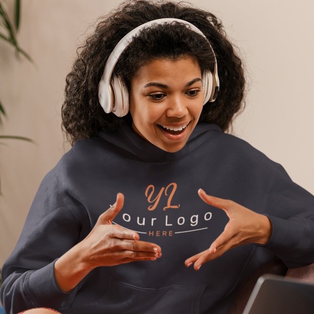 Pull À Capuche Marine Simple Avant +Précédent Imprimé Logo d'entr (Créateur téléchargé)