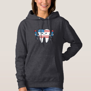 Pull À Capuche Mascotte de dent patriotique Feu d'artifice Concep