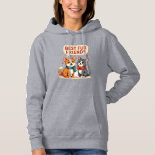Pull À Capuche Meilleurs amis en pelage Vintage Chat et Chien de