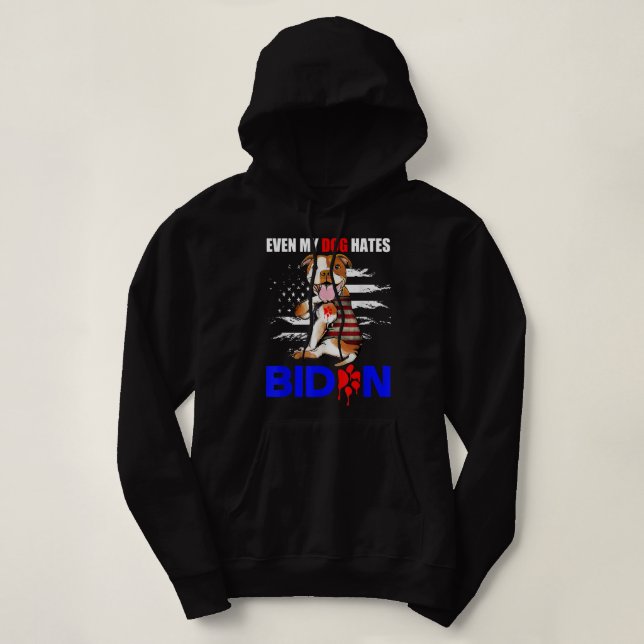 Pull À Capuche Même mon chien déteste Biden USA Drapeau Pitbull T (Design devant)