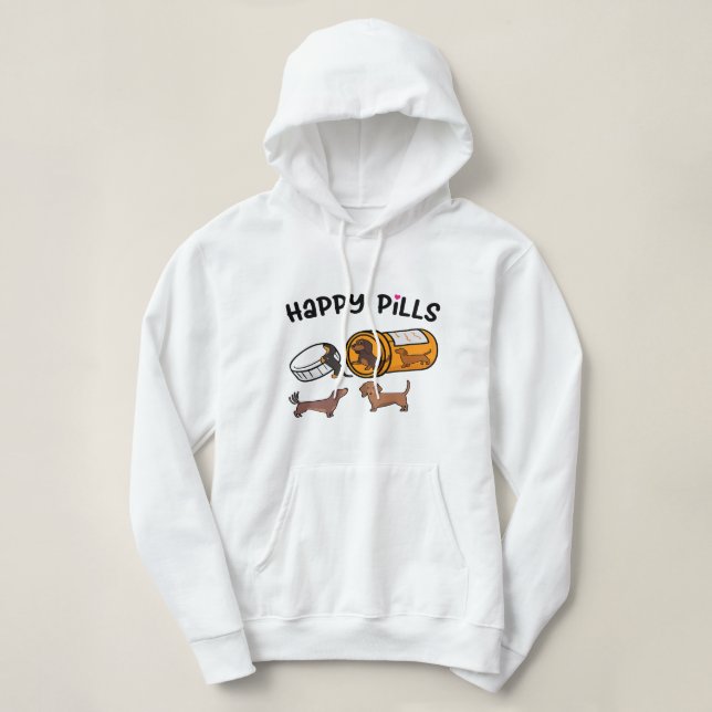 Pull À Capuche Mignonne Dachshund Happy Pills Funny Weiner Chien  (Design devant)