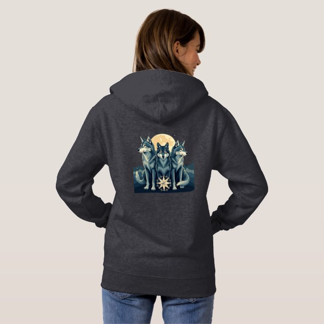 Pull À Capuche Moonlit Wolf Pack Guardians | Mystical Compass Art (Dos entier)