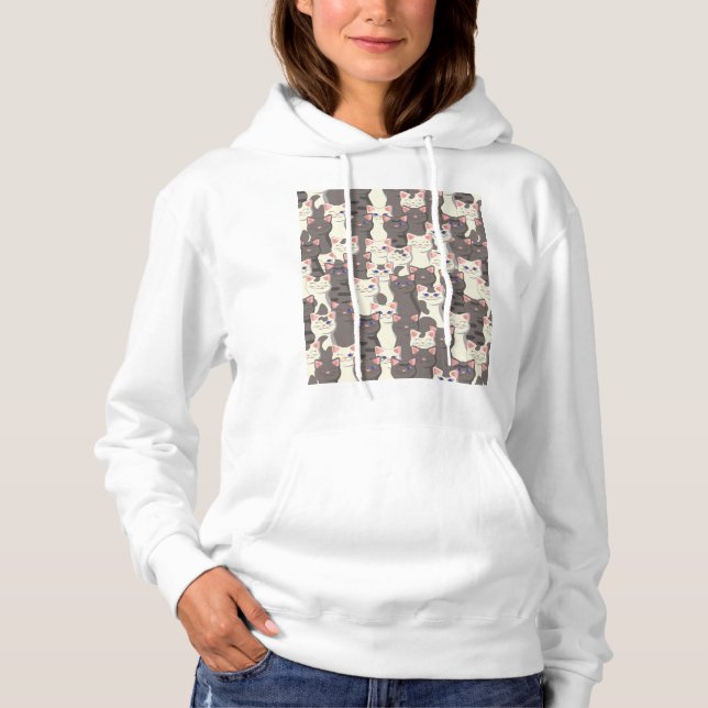 Pull À Capuche Motif de chats blancs et gris (Devant)