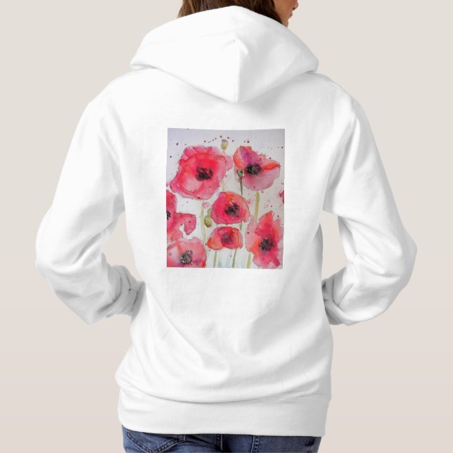 Pull À Capuche Motif de fleur d'art à l'aquarelle de pavot rouge (Dos)