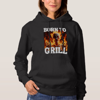 Pull À Capuche Né Pour Grill Funny Cringe Dur Skeleton mème Flam