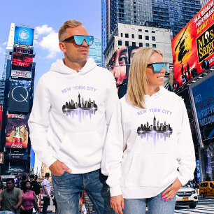 Pull À Capuche New York City Skyline Ladies Blanc Et Violet