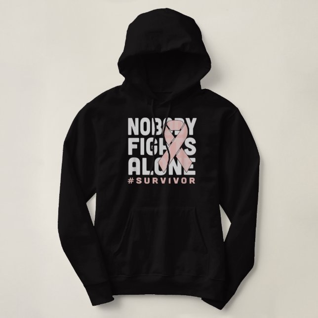 Pull À Capuche Nobody Fights Alone Peach Ribbon Uterine Cancer Su (Design devant)