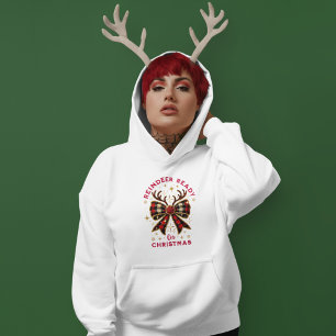 Pull À Capuche Noeud tout prêt Cerf Coquette à carreaux de Noël