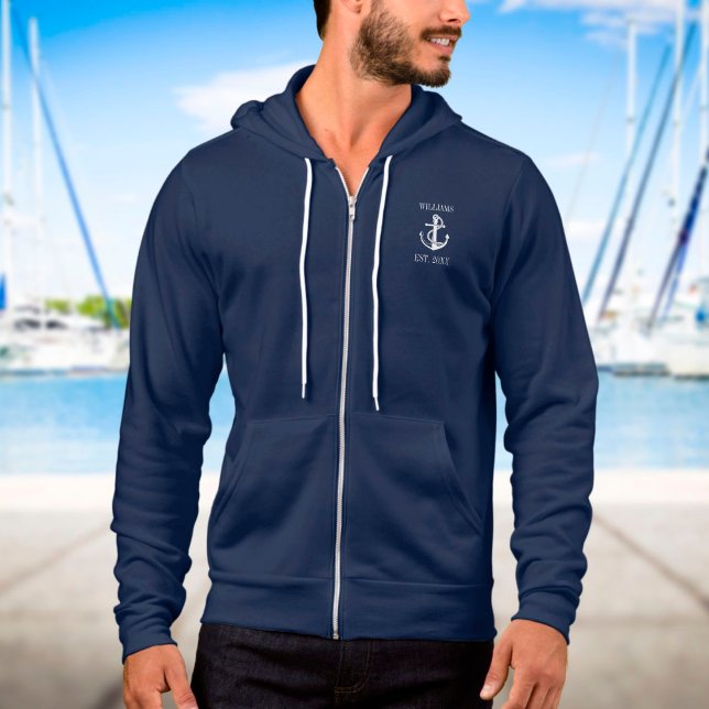 Pull À Capuche Nom de famille personnalisé Ancre nautique bateau (Créateur téléchargé)