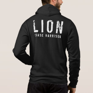 Pull À Capuche Nom personnalisé Lion noir & blanc Zip