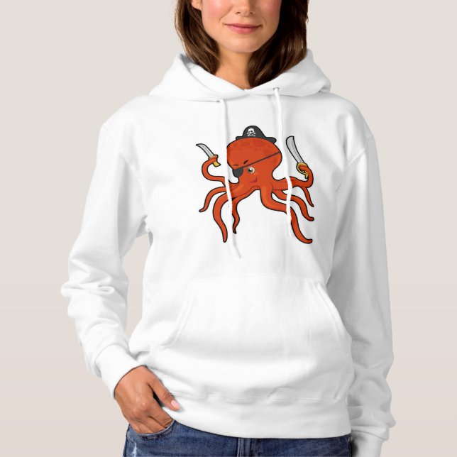 Pull À Capuche Octopus comme Pirate avec épée et couteau (Devant)