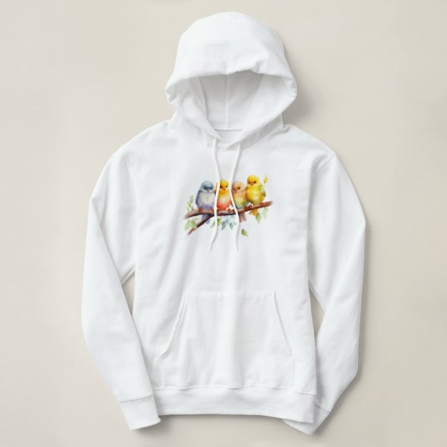 Pull À Capuche Oiseau mou sur branche d'arbre (Design devant)