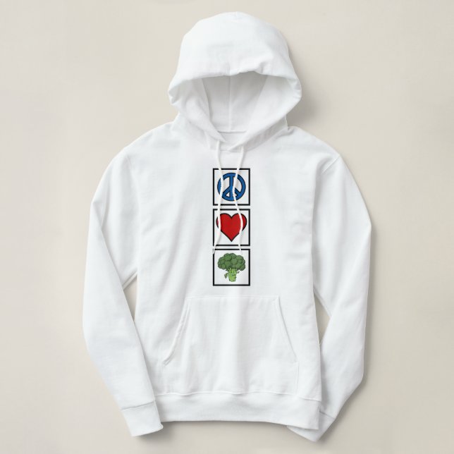 Pull À Capuche Paix, Amour & Brocolis (Design devant)