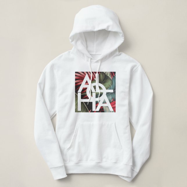 Pull À Capuche Palm rouge moderne Aloha Hawaii (Design devant)