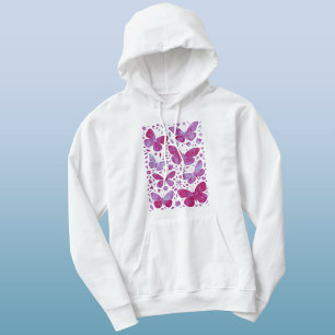 Pull À Capuche Papillons Aquarelle Magenta Rose