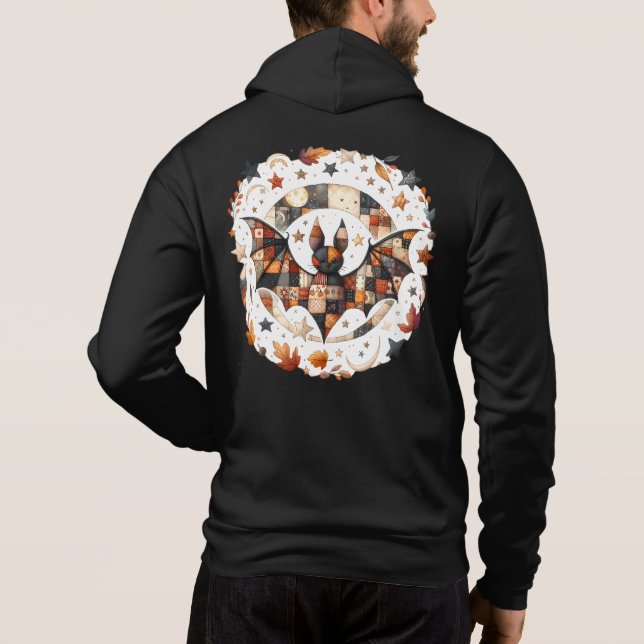 Pull À Capuche Patchwork Chat d'Halloween aux couleurs d'automne (Dos)