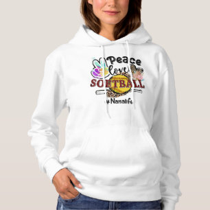 Pull À Capuche Peace Love Softball Nana Life Maman Grand-mère Leo