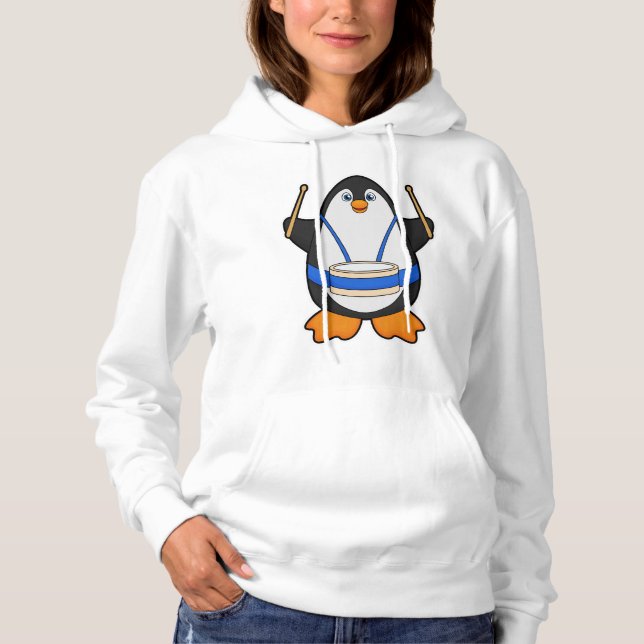 Pull À Capuche Penguin comme musicien avec tambour (Devant)