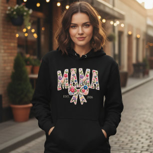 Pull À Capuche Perle Florale Maman Varsity Élégant Féminin