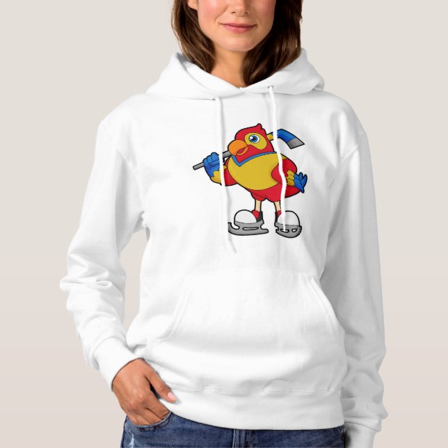 Pull À Capuche Perroquet au hockey sur glace avec bâton de hockey (Devant)
