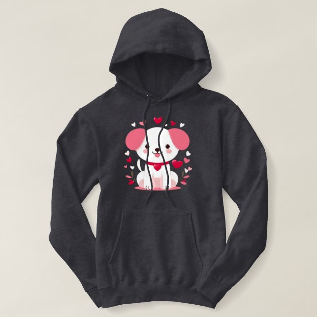 Pull À Capuche Petit chiot de la Saint-Valentin (Design devant)
