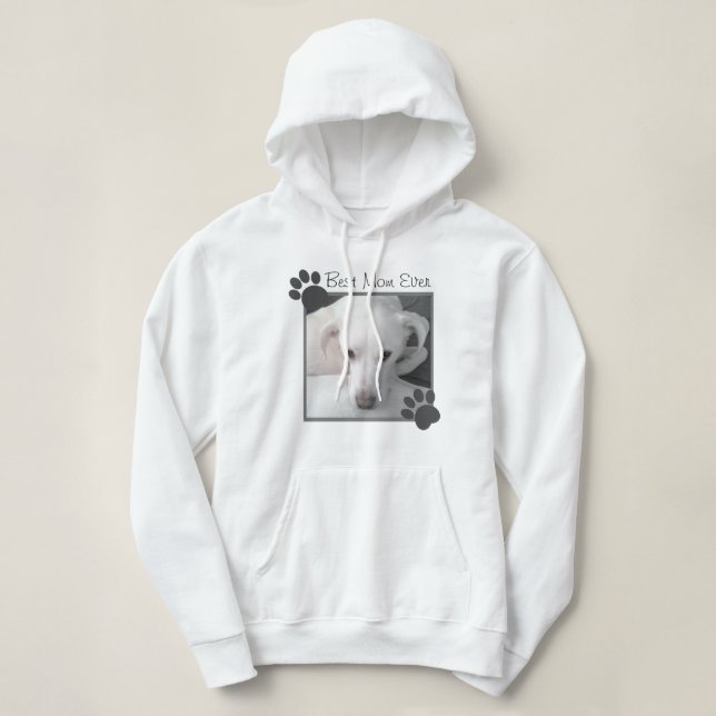 Pull À Capuche Photo de la mignonne White Dog Paws Best Mom (Design devant)