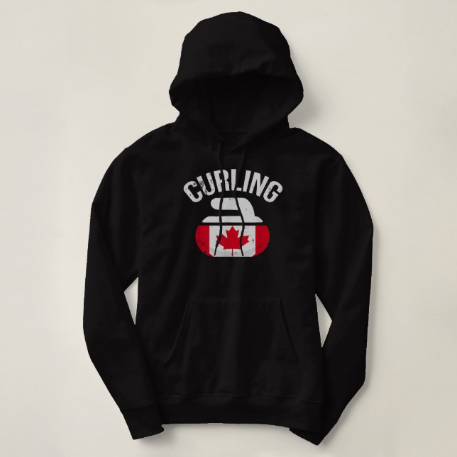 Pull À Capuche Pierre de curling rouge blanc et érable du Canada (Design devant)