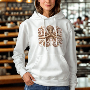 Pull À Capuche Pieuvre Steampunk Kraken Ornée Or Blanc