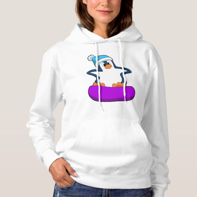 Pull À Capuche Pingouin au snowboard avec snowboard (Devant)