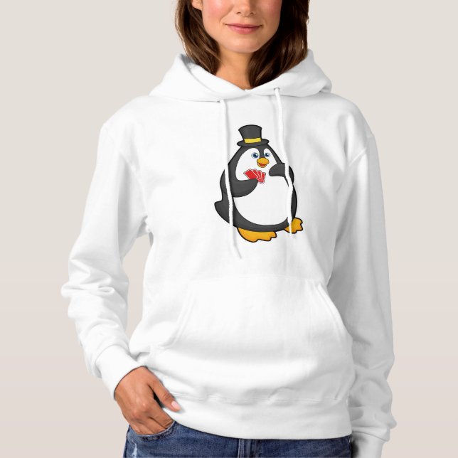 Pull À Capuche Pingouin avec Casquette au Poker avec cartes de Po (Devant)