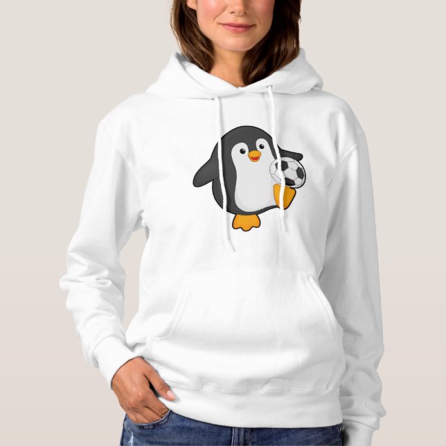 Pull À Capuche Pingouin joueur de football avec balle de football (Devant)