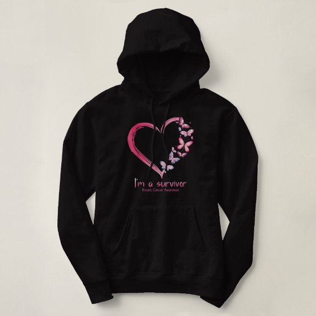 Pull À Capuche Pink Butterfly Heart I'm A Survivor Breast Cancer  (Design devant)