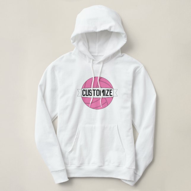 Pull À Capuche Pink Volleyball Personnalisé Nom/Texte Personnalis (Design devant)