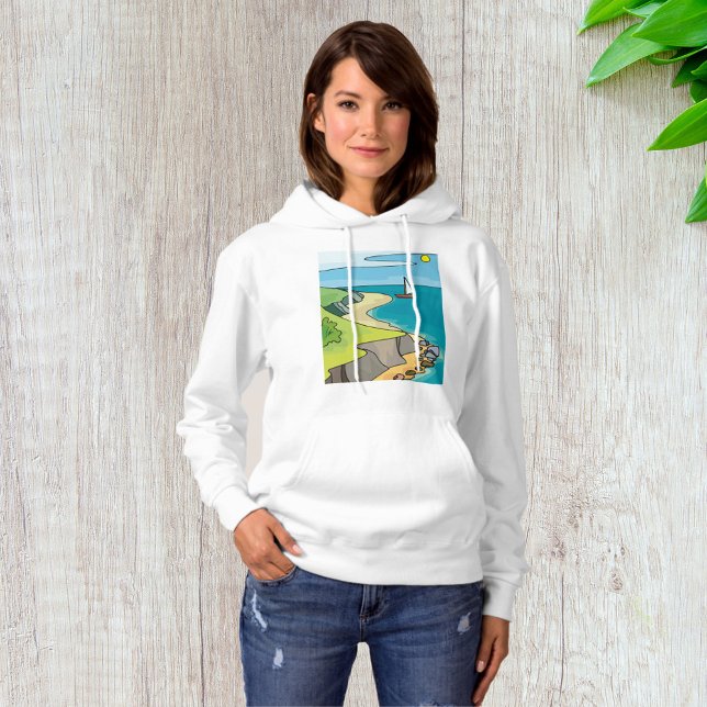 Pull À Capuche Plage de falaise côtière voilier (Créateur téléchargé)