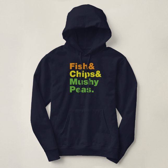 Pull À Capuche Poissons & Chips & Pois Musqués. (Design devant)