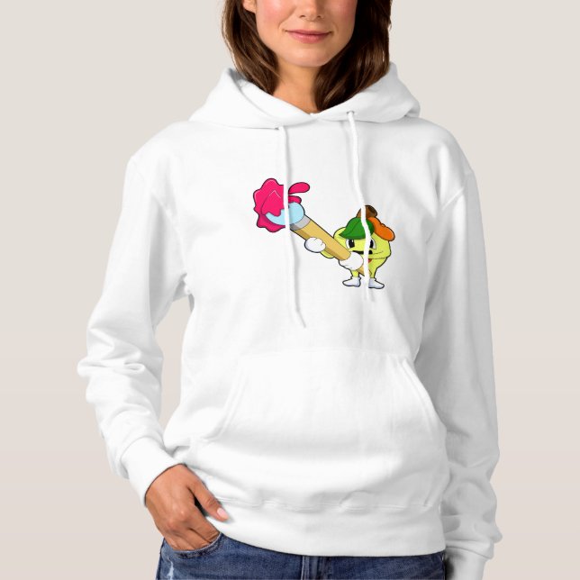 Pull À Capuche Pomme comme Peintre avec pinceau (Devant)