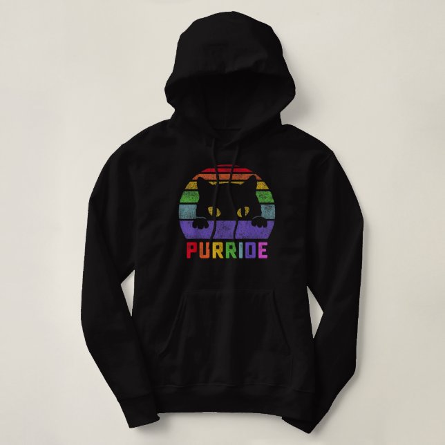 Pull À Capuche Pride Chat Purride Gay LGBTQ Rainbow Drapeau Rétro (Design devant)
