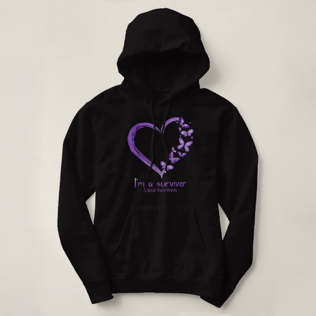 Pull À Capuche Purple Butterfly Heart Je suis un survivant Lupus  (Design devant)