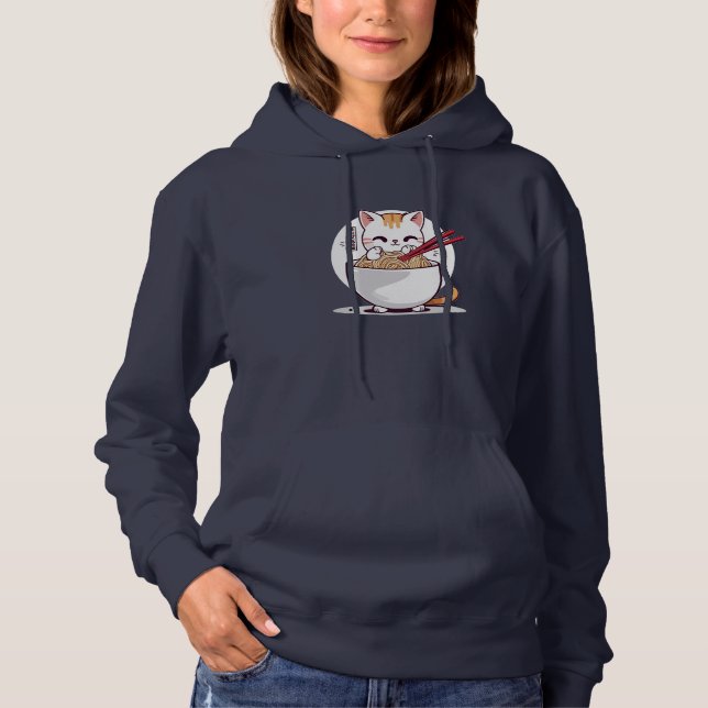 Pull À Capuche Ramen Chat Manger des nouilles Design T-shirt (Devant)