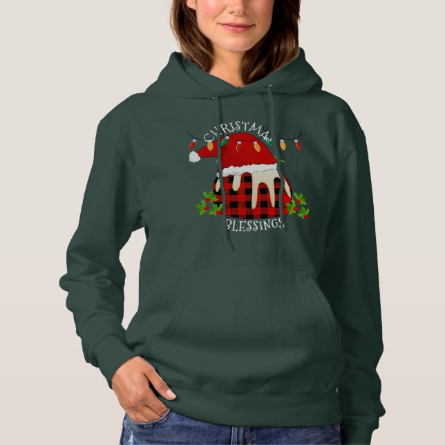 Pull À Capuche Red Plaid Buffalo Père Noël Christmas Pudding (Devant)