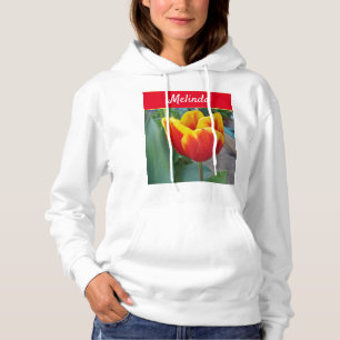 Pull À Capuche Red Tulip Red Womans Personnalisable Nom Sweatshir