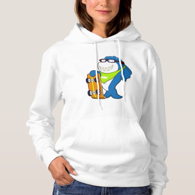 Pull À Capuche Requin comme patineur avec skateboard (Devant)