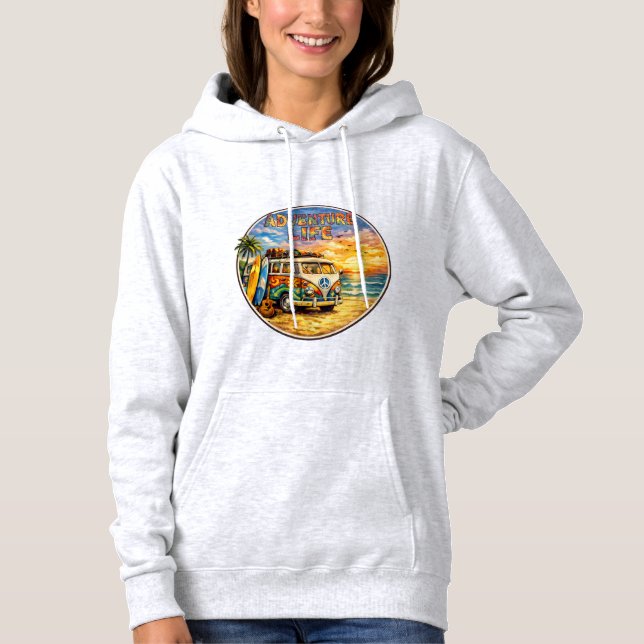 Pull À Capuche Retro 60s Hippie Beach Sunset | Adventure Van Life (Devant)
